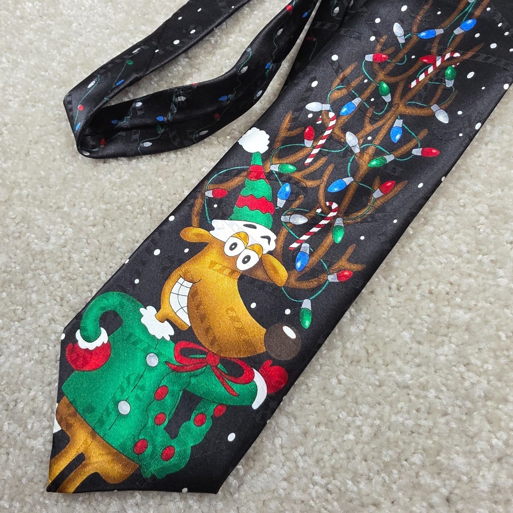 Special Ties Hallmark Reindeer Necktie Mens Black Novelty Christmas Holiday‎